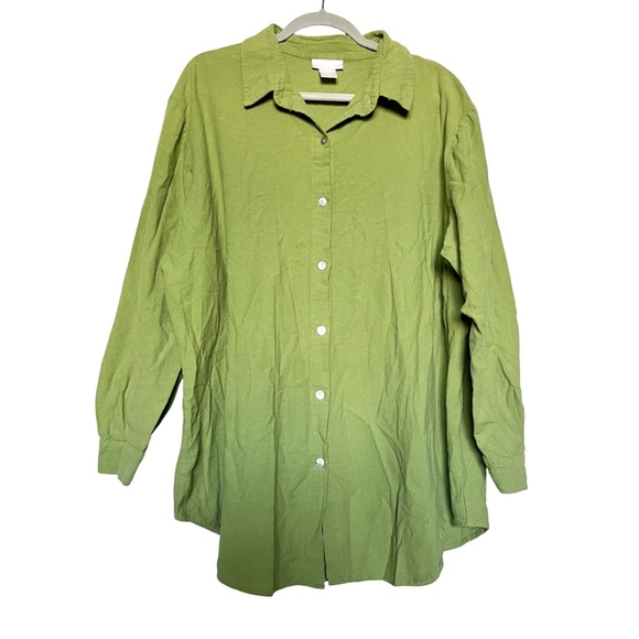 Soft Surroundings NWOT Textured 100% Cotton Button Down Shirt Green Size 2X - Picture 1 of 8